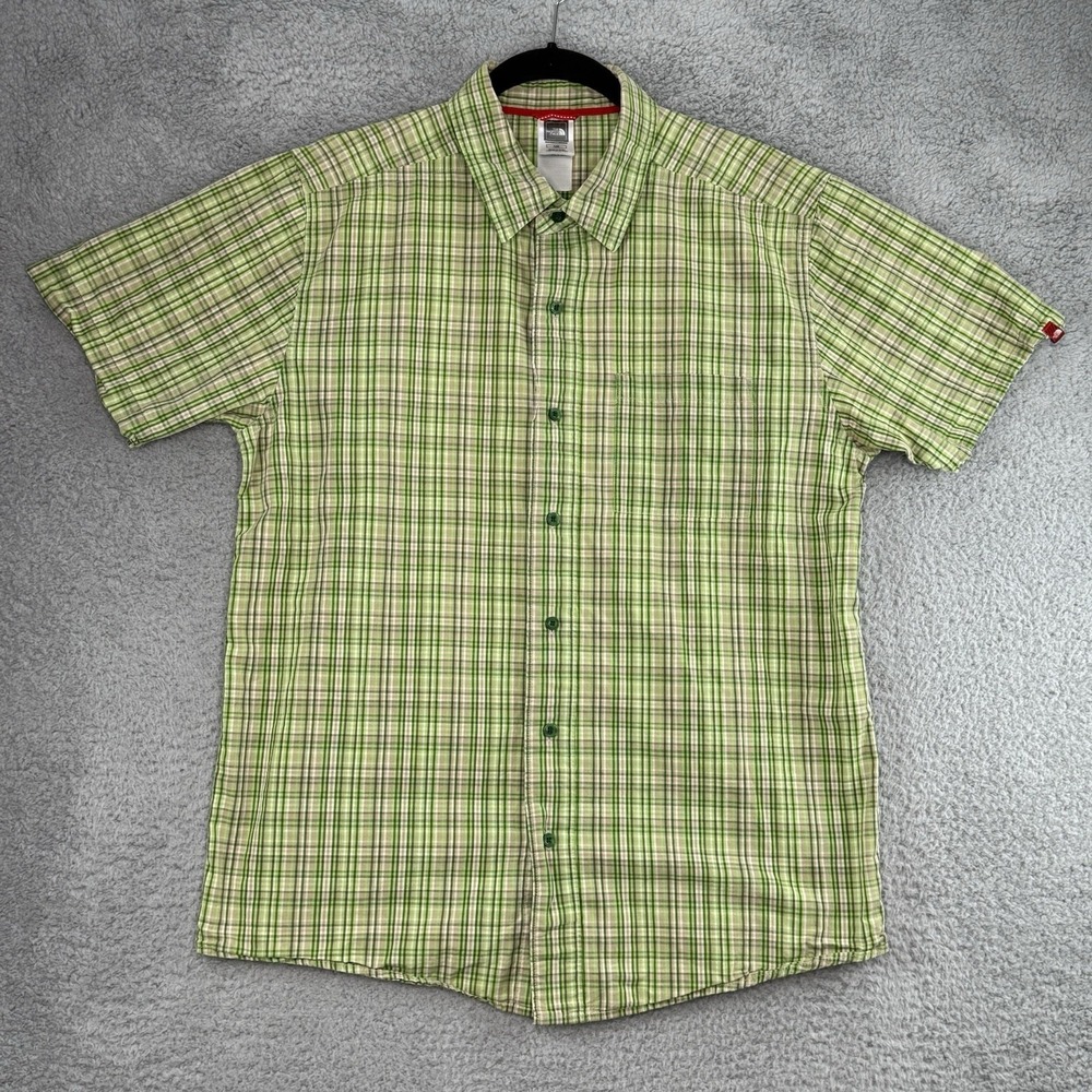 The North Face Men's Tekware Button Shirt Short Sleeve Plaid Shirt Large Green